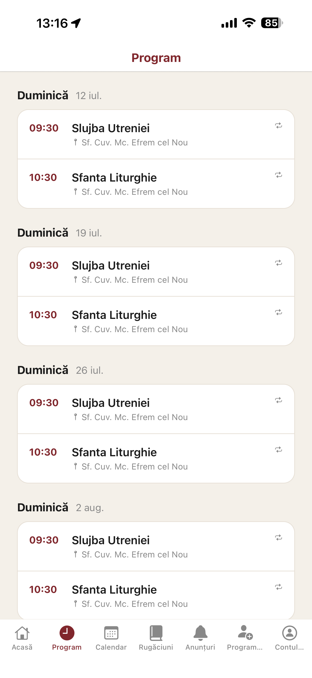 Program liturgic